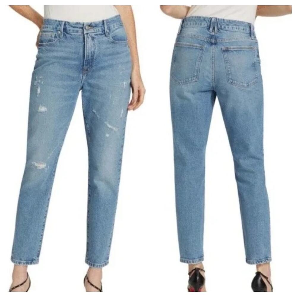 Good American Good Classic Distressed Straight Jeans NEW Sz 12/31 Stretch Blue - Picture 3 of 11